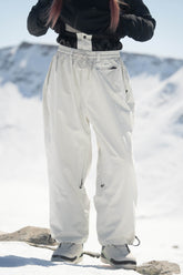 Women's Off White Baggy Drawstring Durable Snow Pants